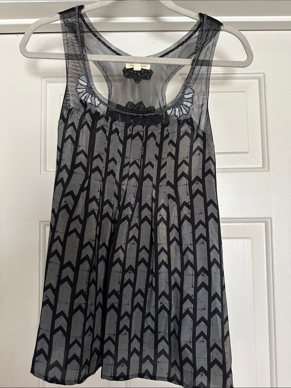 silence + noise Black Sheer Mesh Tank with Gray Pattern